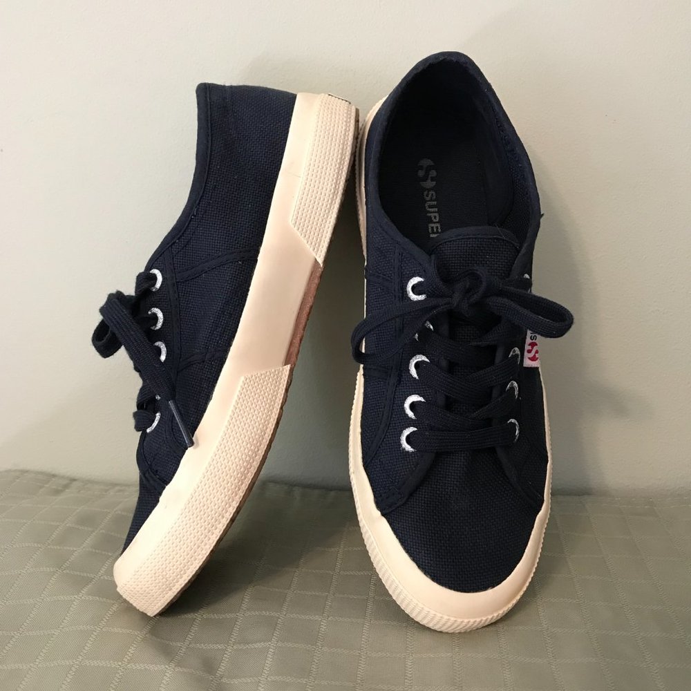 Superga Navy Canvas Sneakers with Cream Sole